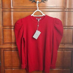 NWT with FLAW - Neiman Marcus Red Cashmere Puff Sleeve Sweater size M